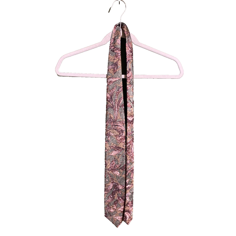 Mens Silk Necktie Pagliano Milan New York Green Brown Earth Tones Floral AOP